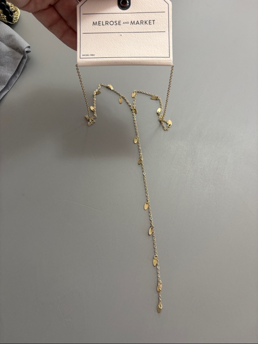 Melrose and Market Gold Teardrop Station Lariat Long Necklace NEW